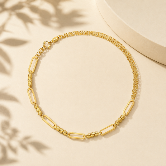 Gold Tennis Paperclip Bracelet 21KT - FKJBRL21KM12253