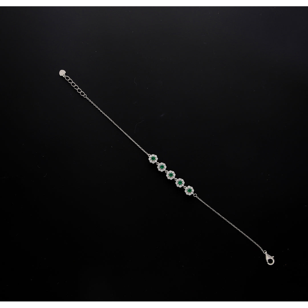 Sterling Silver 925 Floral Green Crystal Bracelet - FKJBRLSL10534