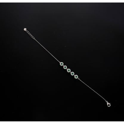 Sterling Silver 925 Floral Green Crystal Bracelet - FKJBRLSL10534