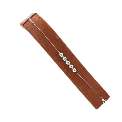 Sterling Silver 925 Floral Green Crystal Bracelet - FKJBRLSL10534