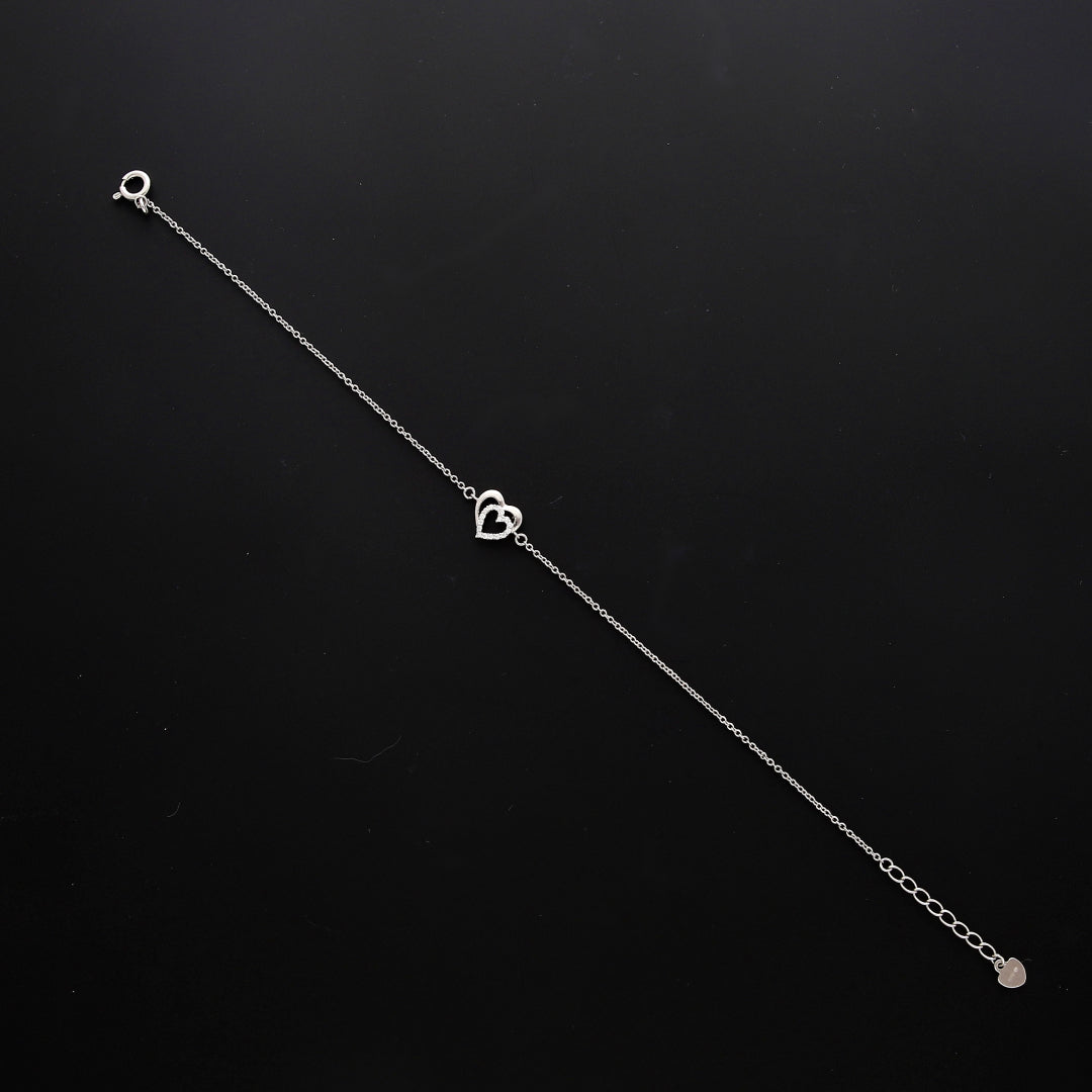 Sterling Silver 925 Double Heart Bracelet - FKJBRLSL10535