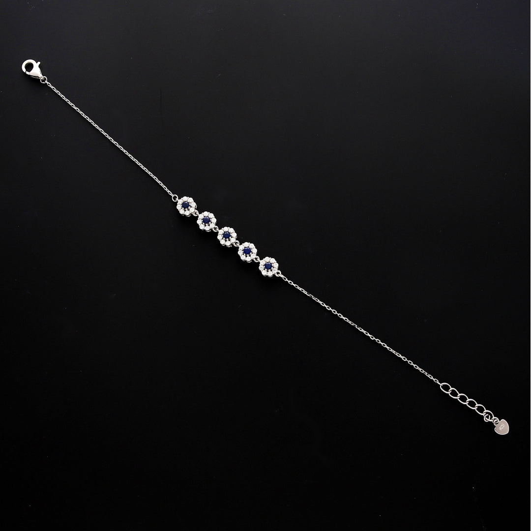 Sterling Silver 925 Floral Blue Crystal Bracelet - FKJBRLSL10537