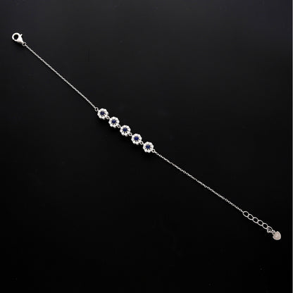 Sterling Silver 925 Floral Blue Crystal Bracelet - FKJBRLSL10537