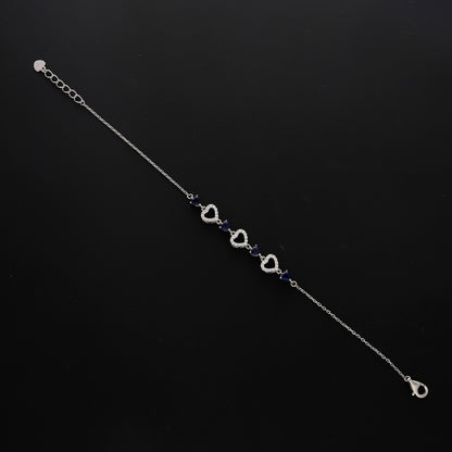 Sterling Silver 925 Blue Sparkling Heart Bracelet - FKJBRLSL10543
