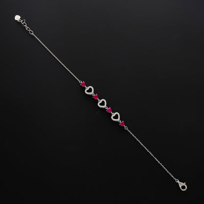 Sterling Silver 925 Pink Sparkling Heart Bracelet - FKJBRLSL10544