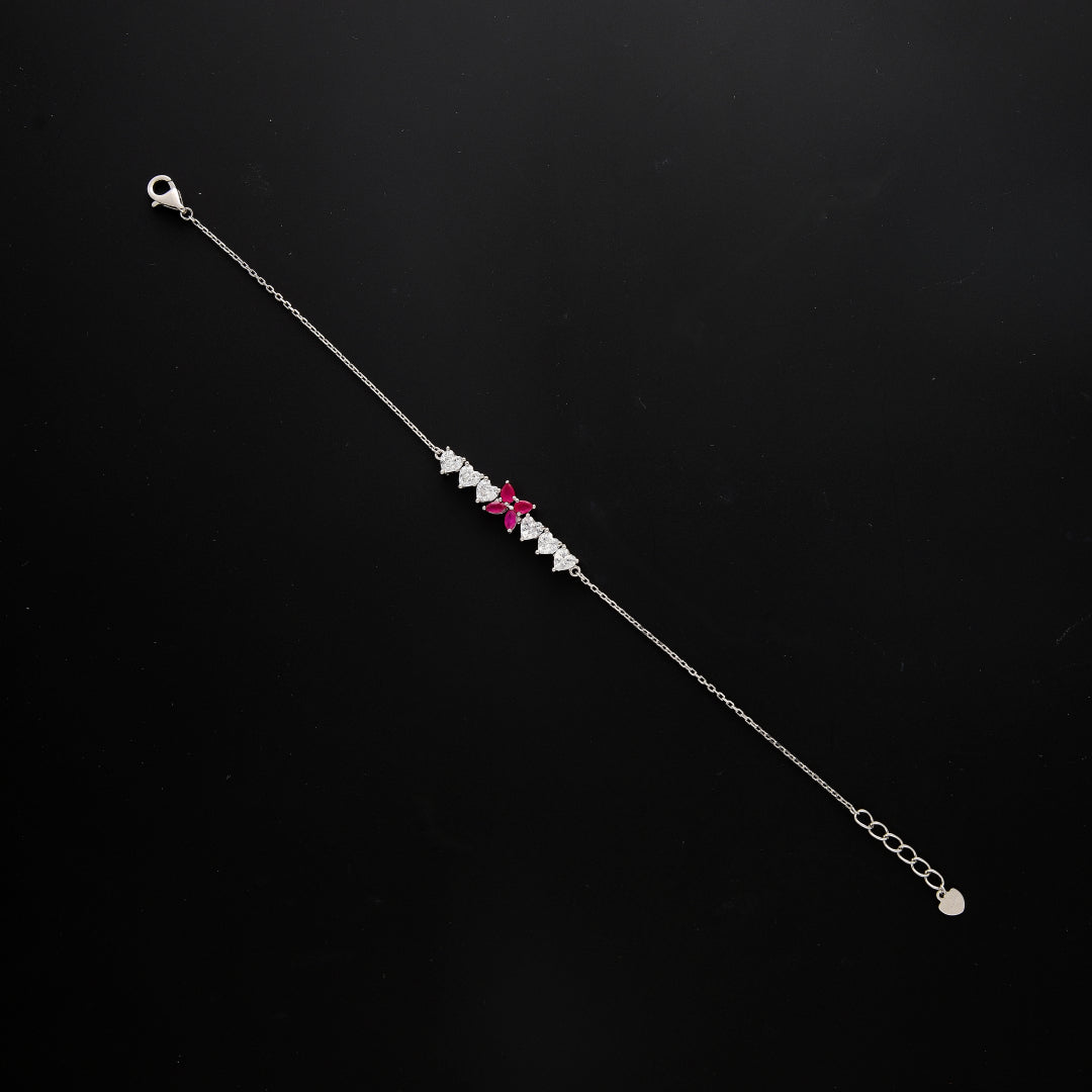 Sterling Silver 925 Pink Sparkling Heart Bracelet - FKJBRLSL10545