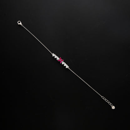 Sterling Silver 925 Pink Sparkling Heart Bracelet - FKJBRLSL10545