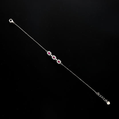 Sterling Silver 925 Pink Sparkling Square Bracelet - FKJBRLSL10568