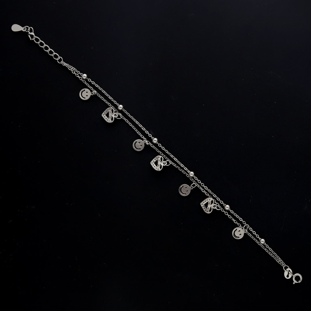 Sterling Silver 925 Smiley Heart Charm Bracelet - FKJBRLSL10581
