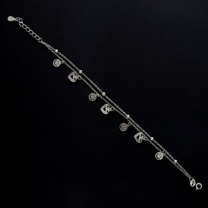 Sterling Silver 925 Smiley Heart Charm Bracelet - FKJBRLSL10581