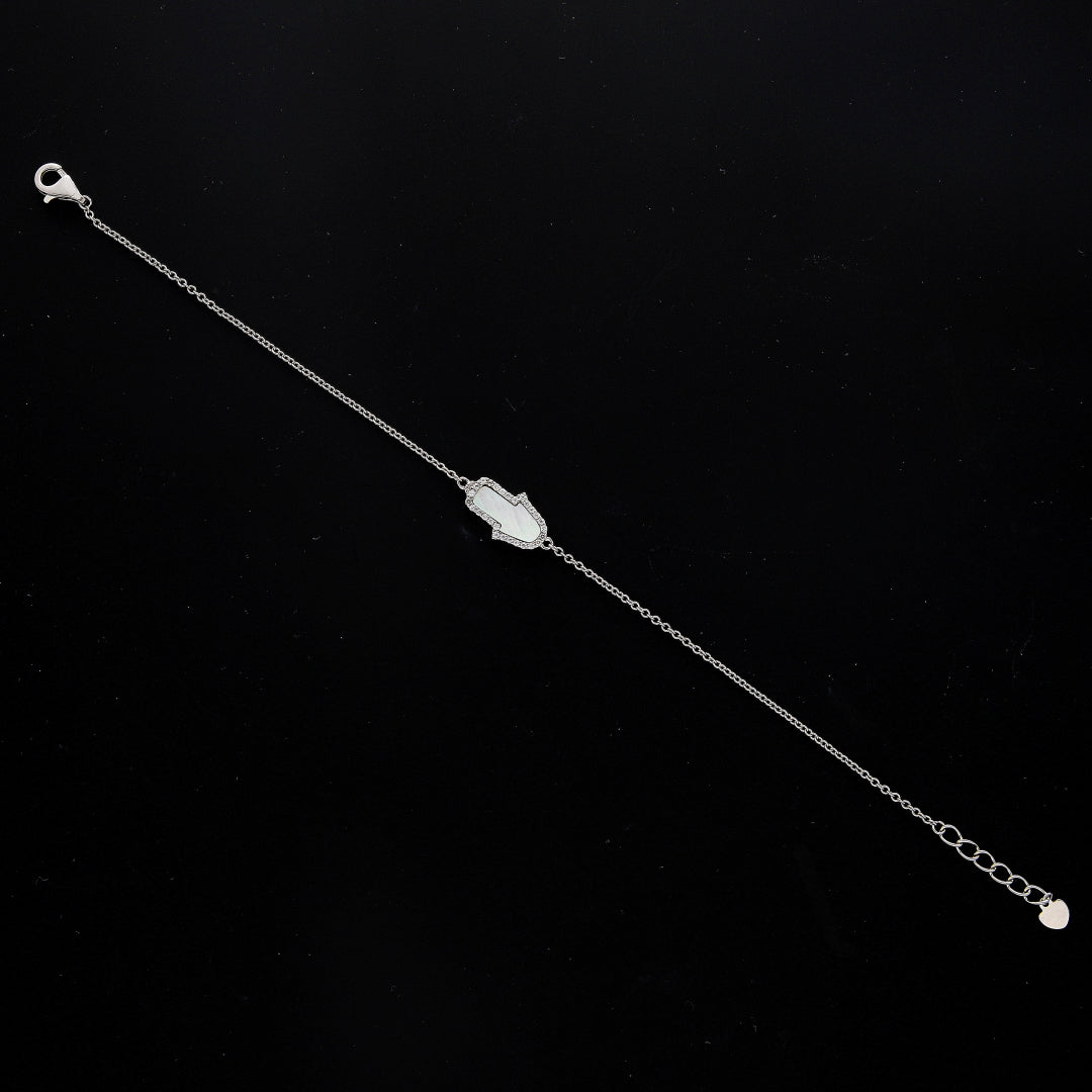 Sterling Silver 925 White Hamsa Bracelet - FKJBRLSL10590