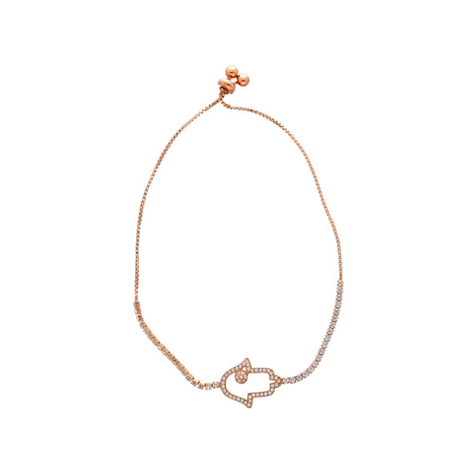 Sterling Silver 925 Adjustable Hamsa Bracelet - FKJBRLSL10625