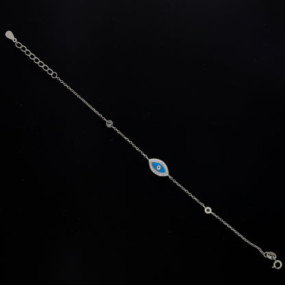 Sterling Silver 925 Dainty Evil Eye Bracelet - FKJBRLSL10647