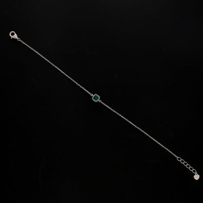 Sterling Silver 925 Square Shaped Green Stone Bracelet - FKJBRLSL10655
