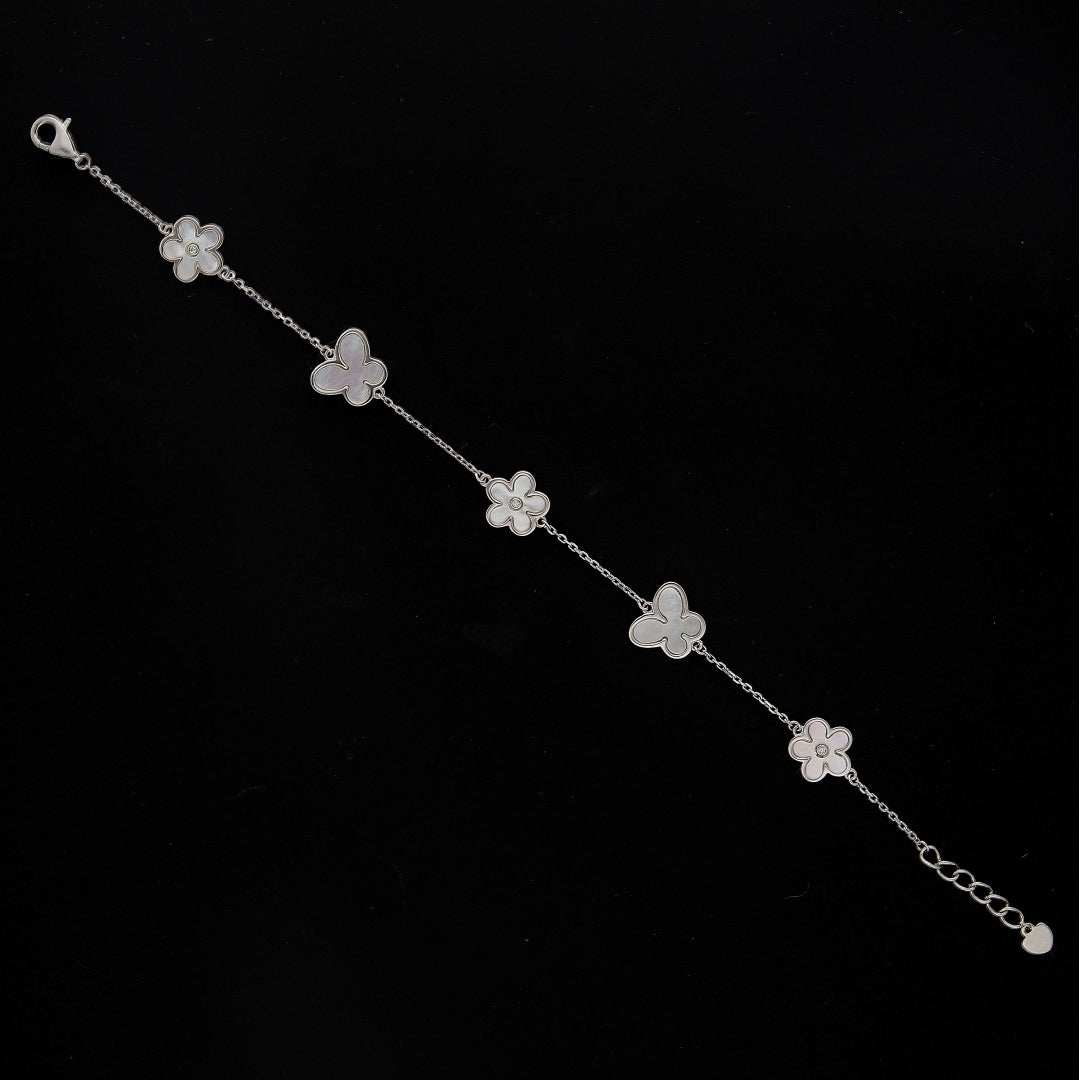 Sterling Silver 925 Floral Butterfly Charm Bracelet - FKJBRLSL10673