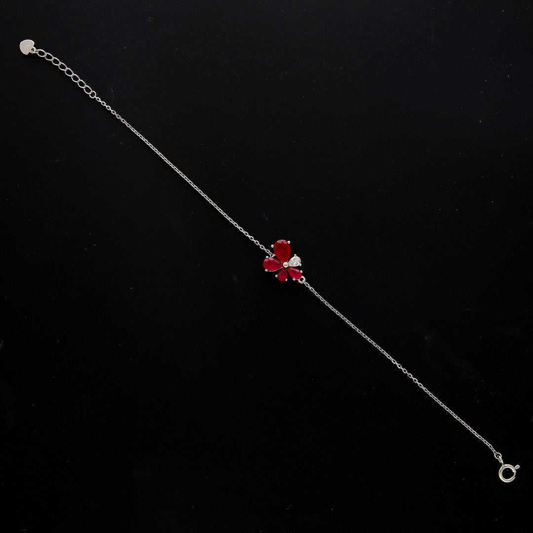 Sterling Silver 925 Red Floral Bracelet - FKJBRLSL10675