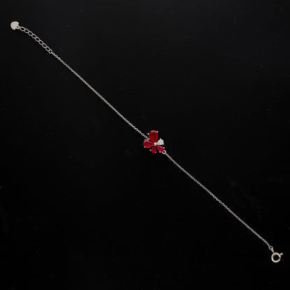 Sterling Silver 925 Red Floral Bracelet - FKJBRLSL10675