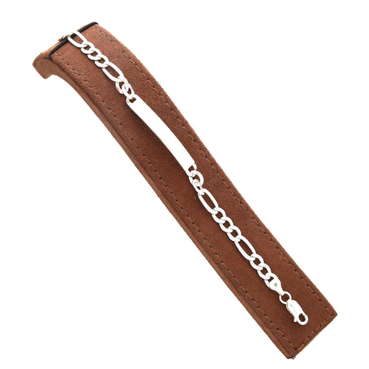 Sterling Silver 925 Figaro Plate Bracelet - FKJBRLSL10679