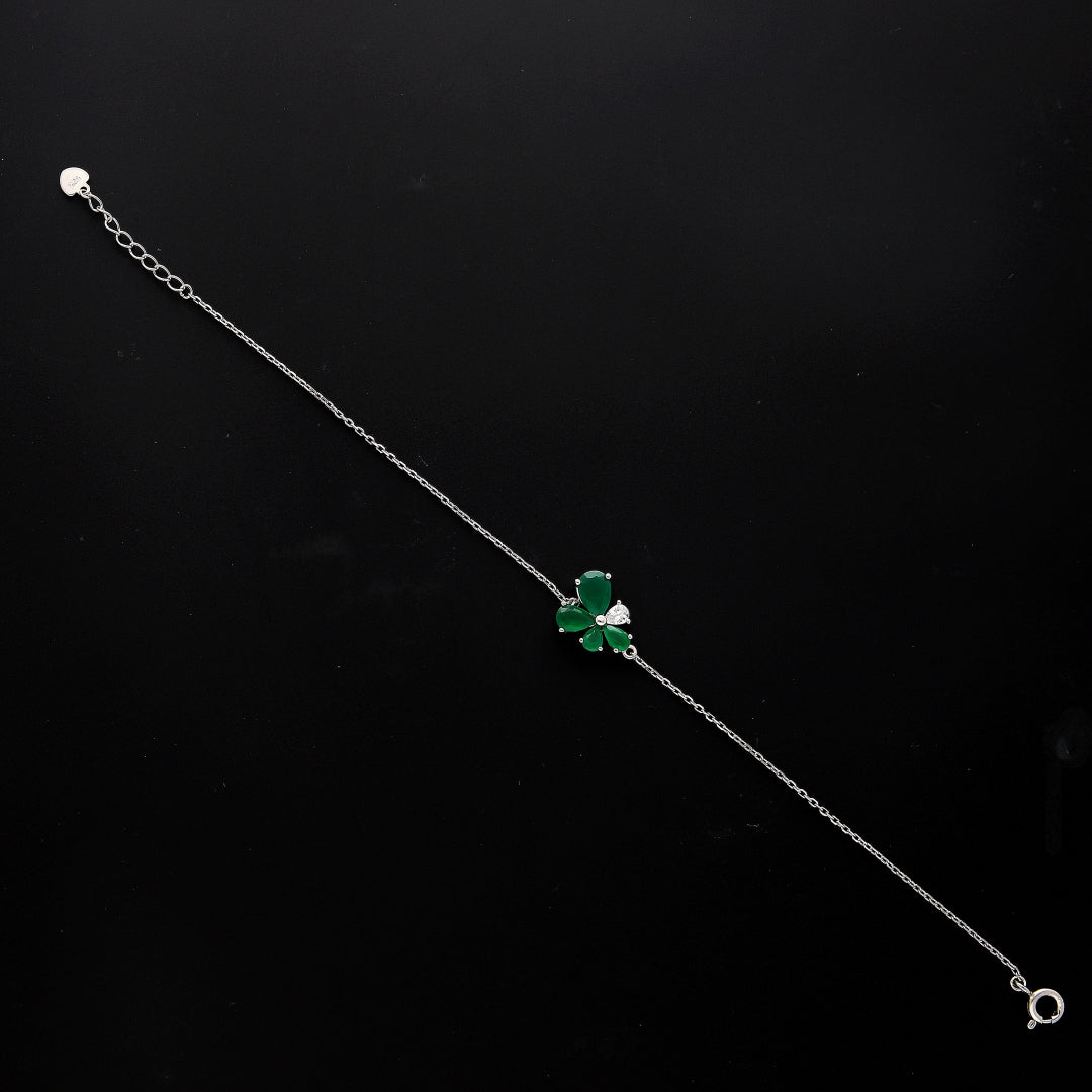 Sterling Silver 925 Green Floral Bracelet - FKJBRLSL10687