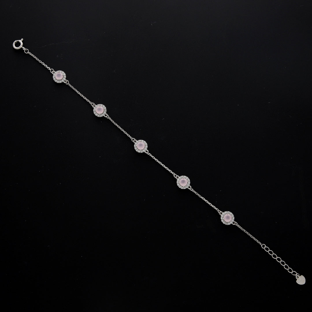 Sterling Silver 925 Round Pink Crystal Bracelet - FKJBRLSL10688