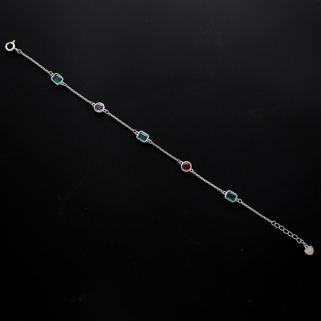 Sterling Silver 925 Multi Crystal Bracelet - FKJBRLSL10689