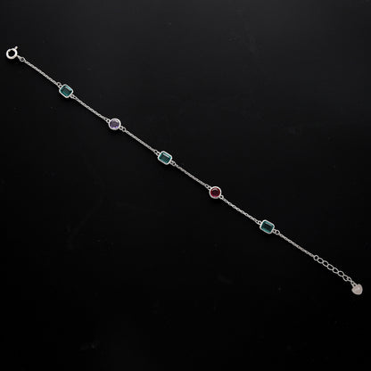 Sterling Silver 925 Multi Crystal Bracelet - FKJBRLSL10689