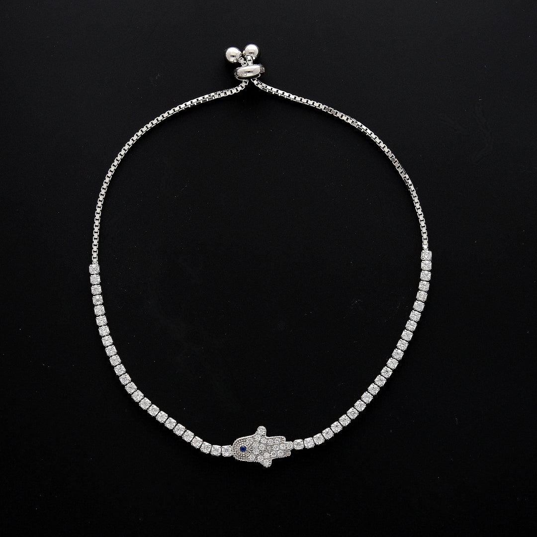 Sterling Silver 925 Hamsa Evil Eye Bracelet - FKJBRLSL10694