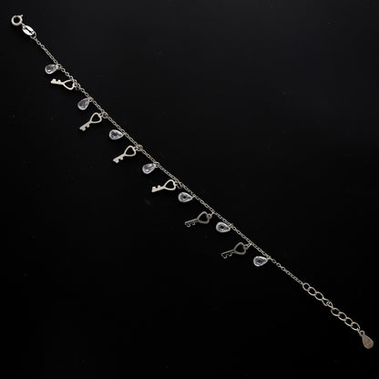 Sterling Silver 925 Dangling Key Charm Bracelet - FKJBRLSL10699