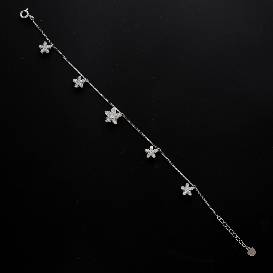 Sterling Silver 925 Dangling Flower Bracelet - FKJBRLSL10700