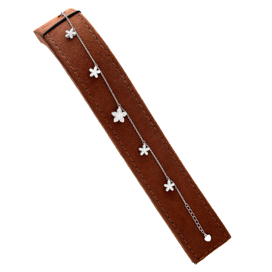 Sterling Silver 925 Dangling Flower Bracelet - FKJBRLSL10700