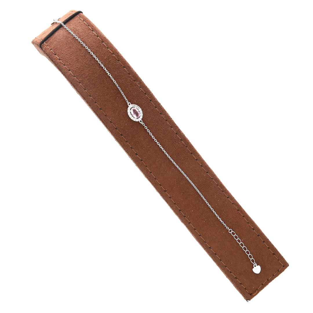 Sterling Silver 925 Oval Pink Gem Bracelet - FKJBRLSL10704