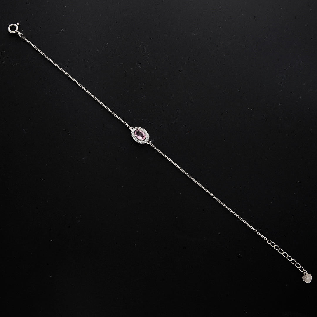 Sterling Silver 925 Oval Pink Gem Bracelet - FKJBRLSL10704