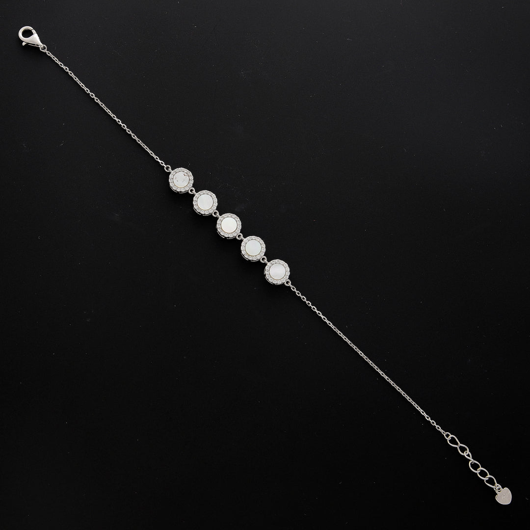 Sterling Silver 925 Five Bezel Stone Bracelet - FKJBRLSL10708