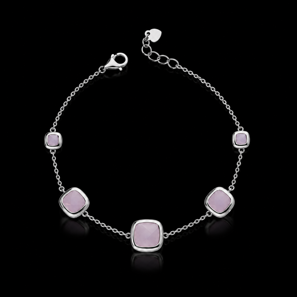 Sterling Silver 925 Tone Lilac Stone Chain Bracelet - FKJBRLSLM12347