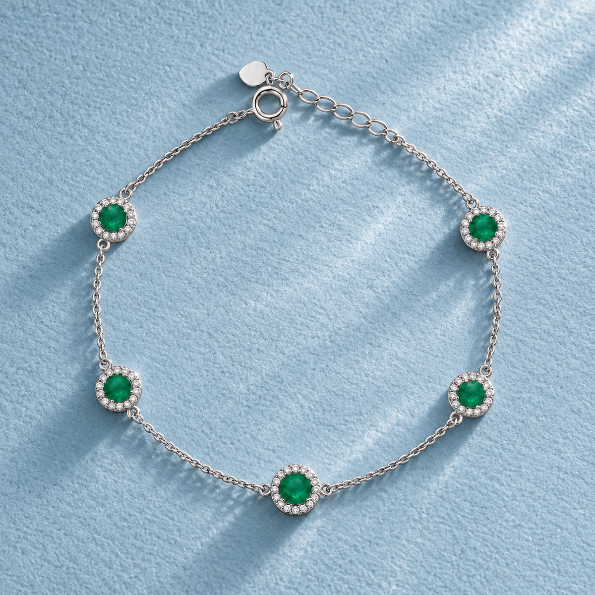 Sterling Silver 925 Green Halo Round Stone Bracelet - FKJBRLSLM12348