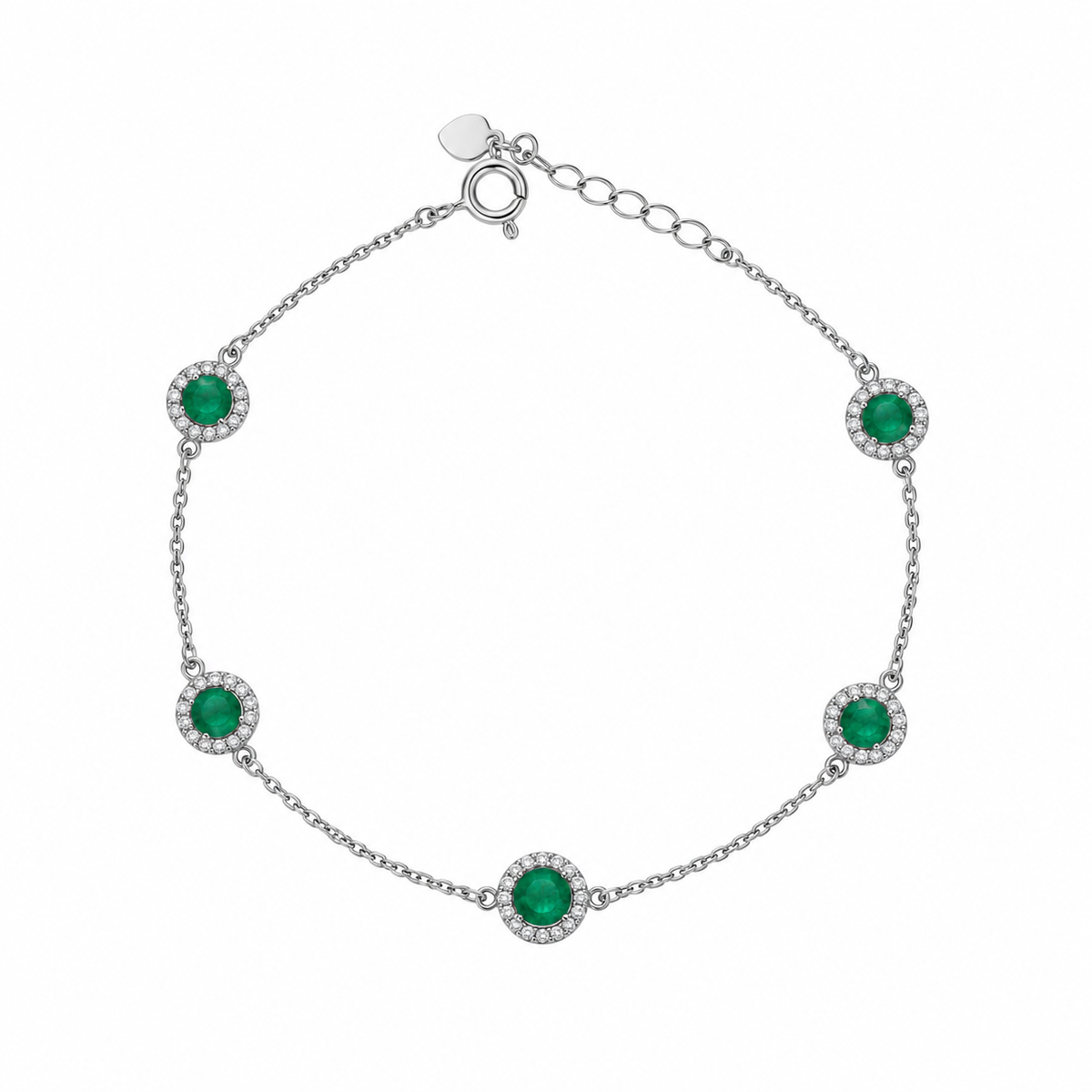 Sterling Silver 925 Green Halo Round Stone Bracelet - FKJBRLSLM12348