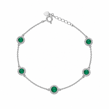 Sterling Silver 925 Green Halo Round Stone Bracelet - FKJBRLSLM12348
