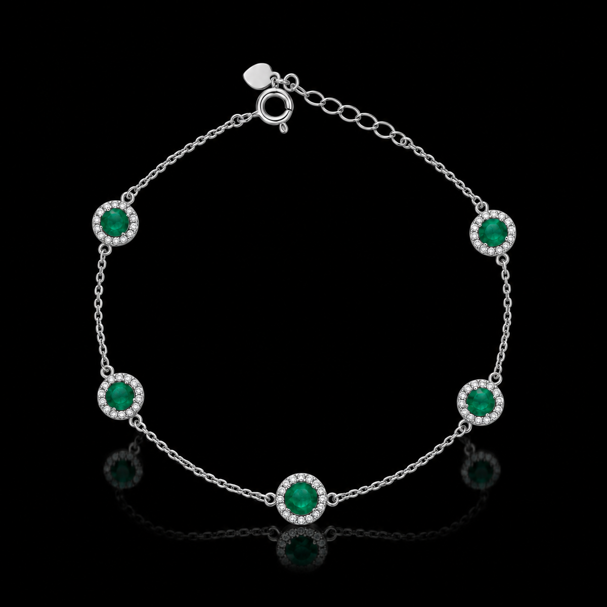 Sterling Silver 925 Green Halo Round Stone Bracelet - FKJBRLSLM12348