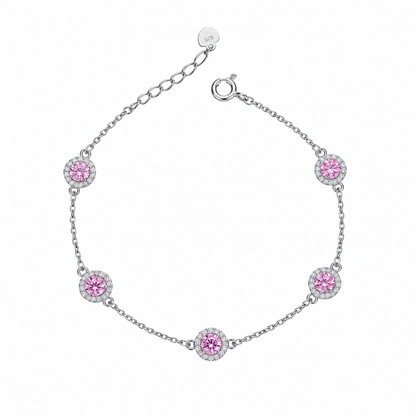 Sterling Silver 925 Round Pink Crystal Bracelet - FKJBRLSLM12349