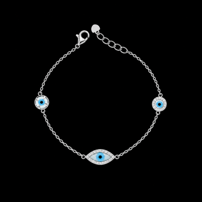 Sterling Silver 925 Blue Evil Eye Charm Bracelet - FKJBRLSLM12356