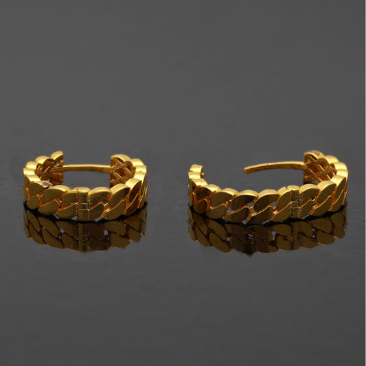 Gold Cuban Link Hoop Earrings 21KT - FKJERN21KM10853