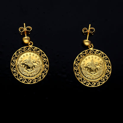 Gold Lira Medallion Earrings 21KT - FKJERN21KM10854