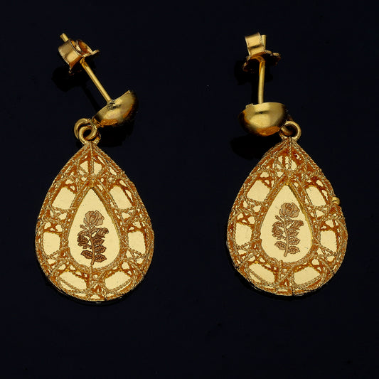 Gold Floral Teardrop Earrings 21KT - FKJERN21KM10856
