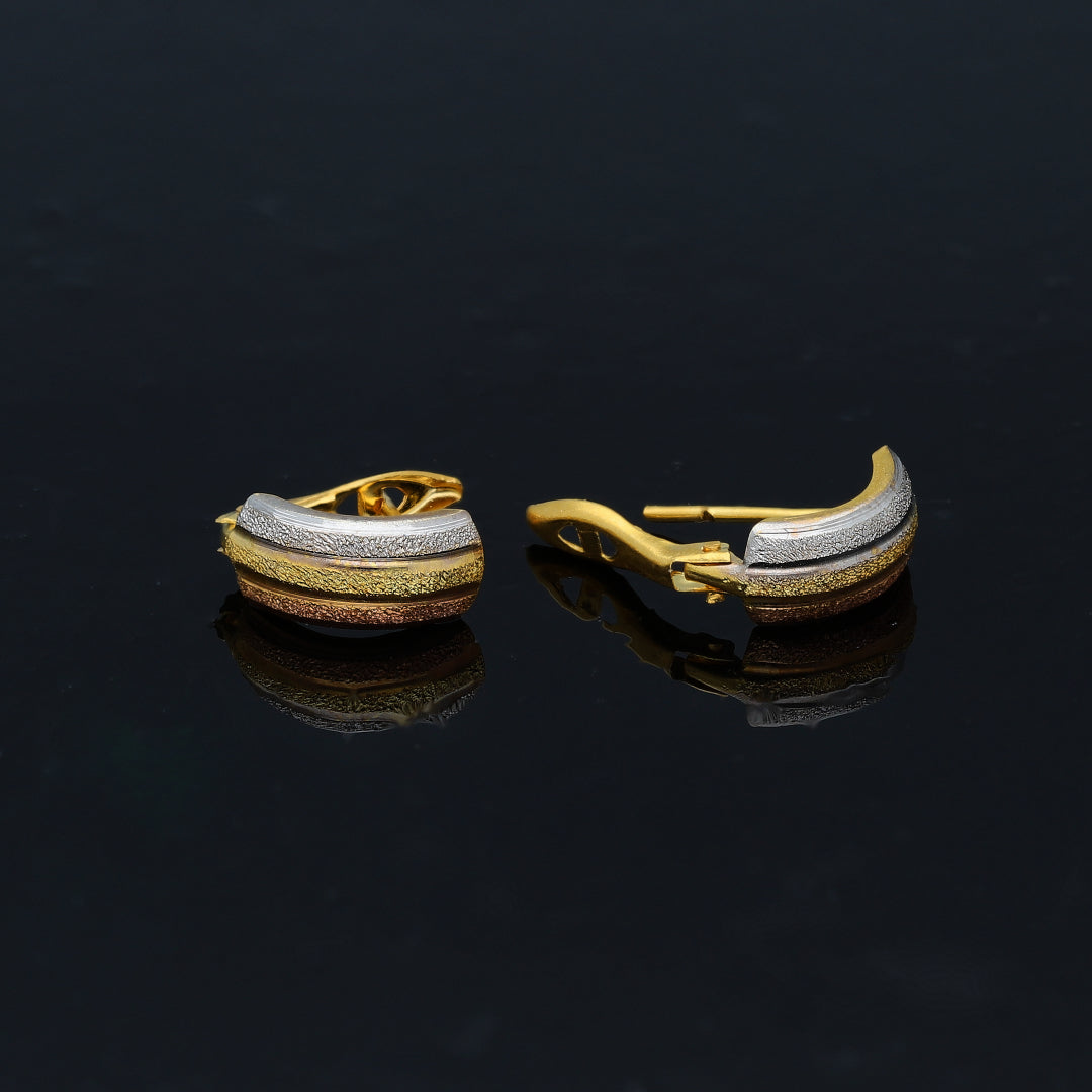 Gold Tri-Shade Curved Earrings 21KT - FKJERN21KM10858