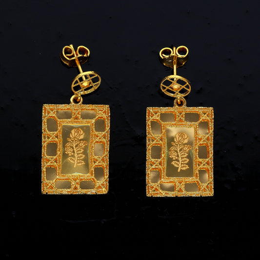 Gold Vintage Rose Drop Earrings 21KT - FKJERN21KM10860