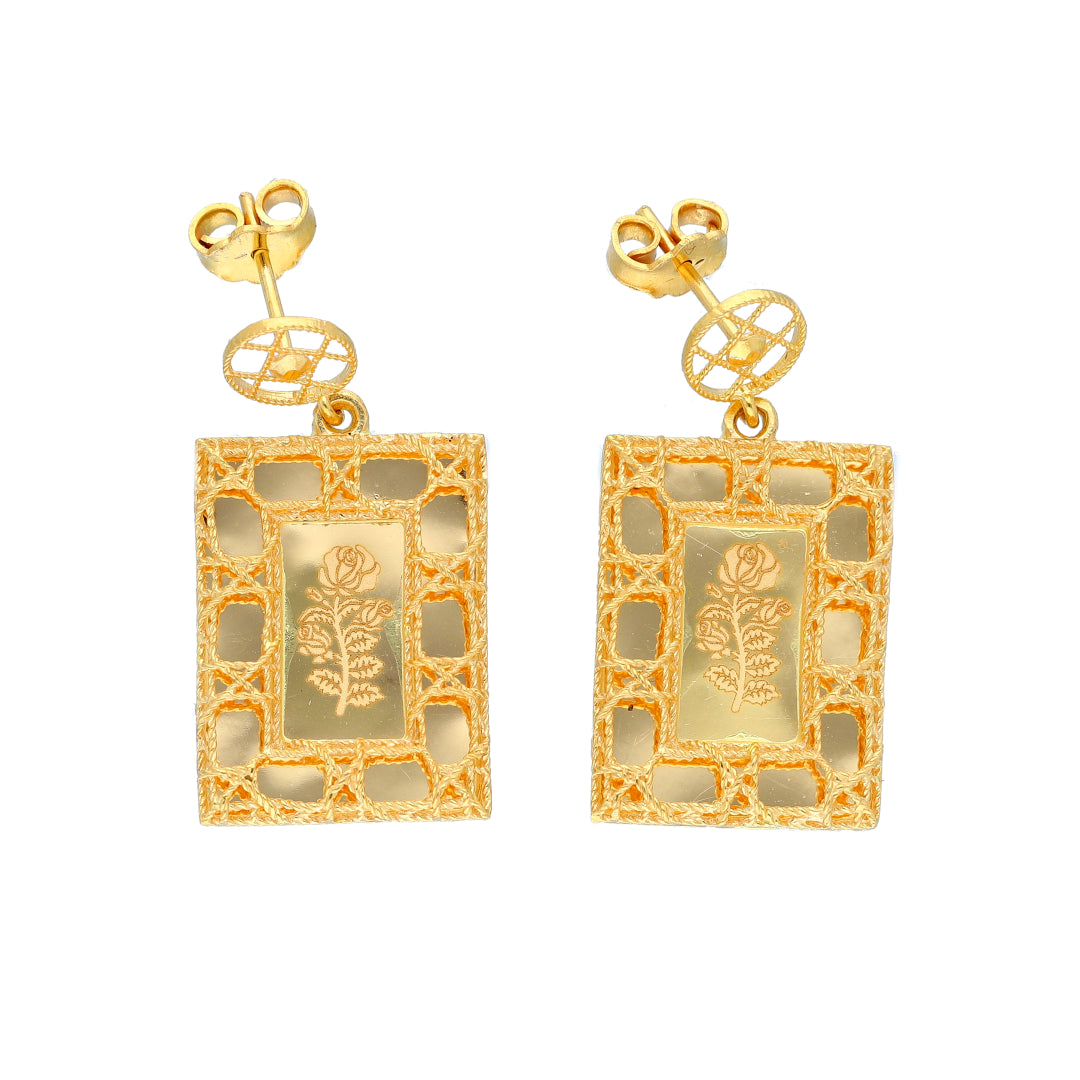 Gold Vintage Rose Drop Earrings 21KT - FKJERN21KM10860