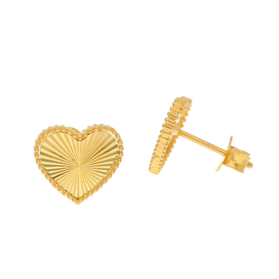 Gold Sunburst Heart Earrings 21KT - FKJERN21KM10867