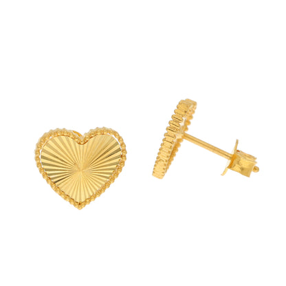 Gold Sunburst Heart Earrings 21KT - FKJERN21KM10867