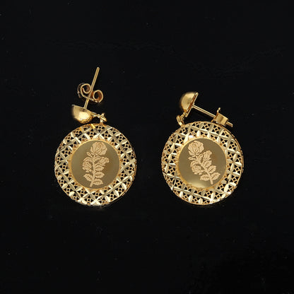 Gold Floral Engraved Earrings 21KT - FKJERN21KM10914