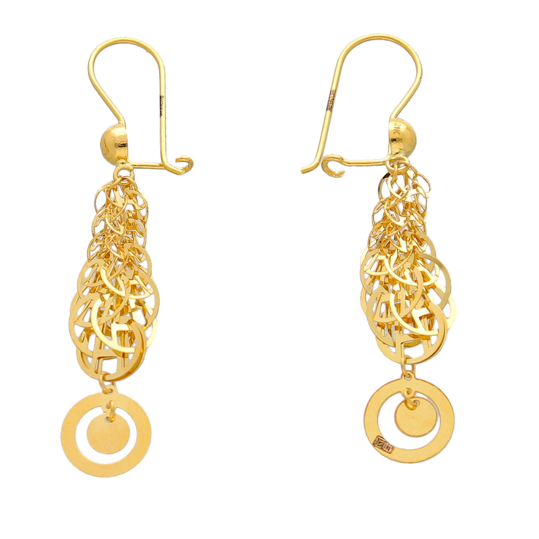Gold Dangle Circle Earrings 21KT - FKJERN21KM10915